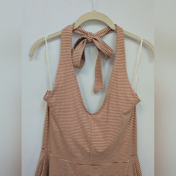 NEW Pact Fit & Flare Orange Cream Organic Cotton Stripe Halter Dress Size Large - Picture 4 of 13